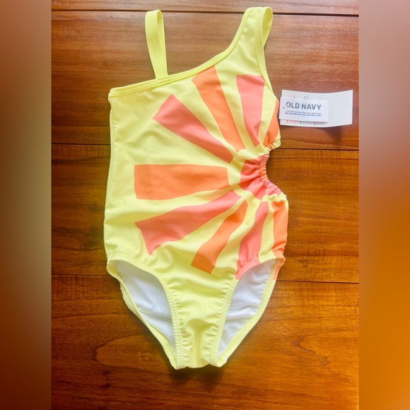 Girls Side Cutout One-Piece Swimsuit in Yellow Sunburst - Picture 2 of 5